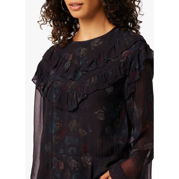 Joes Jeans Black Floral Talia Flowy Blouse, Large, NWT, Ruffles, Flared Hem - Picture 9 of 11